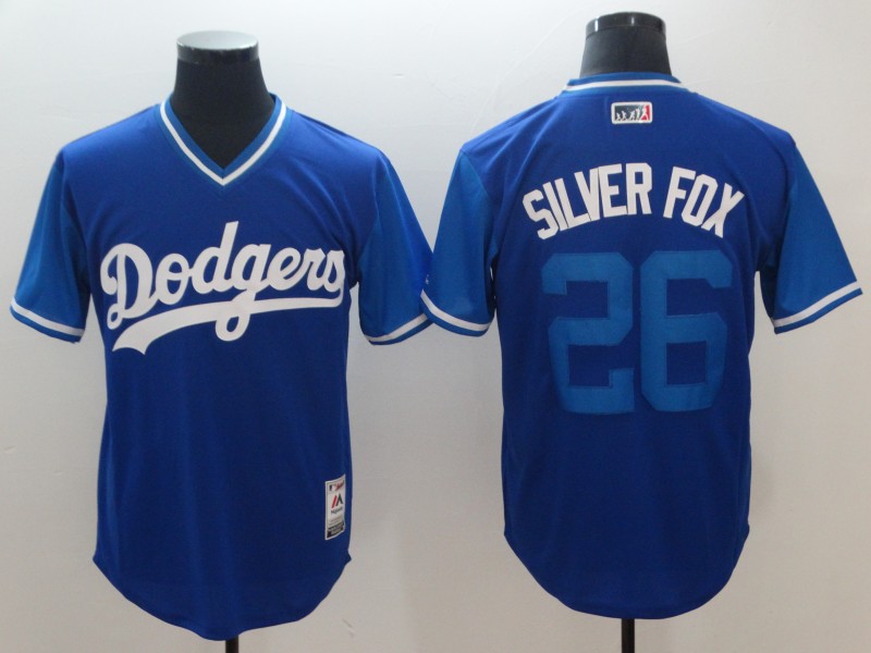 2018 Men Los Angeles Dodgers #26 Silver Fox blue New Rush MLB jerseys